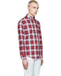 Chemise à manches longues écossaise blanc et rouge DSQUARED2