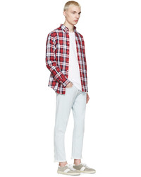 Chemise à manches longues écossaise blanc et rouge DSQUARED2