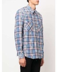 Chemise à manches longues écossaise bleu clair Amiri