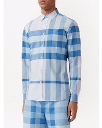 Chemise à manches longues écossaise bleu clair Burberry