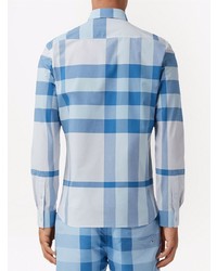 Chemise à manches longues écossaise bleu clair Burberry