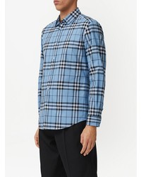 Chemise à manches longues écossaise bleu clair Burberry