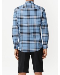 Chemise à manches longues écossaise bleu clair Burberry