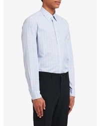 Chemise à manches longues écossaise bleu clair Prada