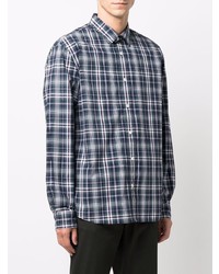 Chemise à manches longues écossaise bleu marine et blanc Woolrich