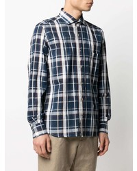 Chemise à manches longues écossaise bleu marine et blanc Mazzarelli