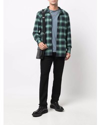 Chemise à manches longues écossaise bleu marine et vert Kiton