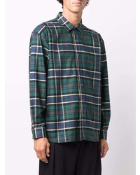 Chemise à manches longues écossaise bleu marine et vert Stussy