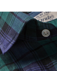 Chemise à manches longues écossaise bleu marine et vert Drakes