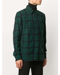 Chemise à manches longues écossaise bleu marine et vert Aspesi