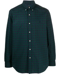 Chemise à manches longues écossaise bleu marine et vert Polo Ralph Lauren
