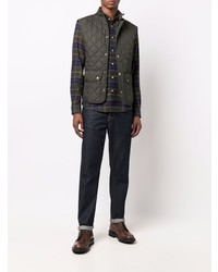 Chemise à manches longues écossaise bleu marine et vert Barbour