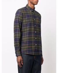 Chemise à manches longues écossaise bleu marine et vert Barbour