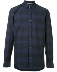 Chemise à manches longues écossaise bleu marine Gieves & Hawkes
