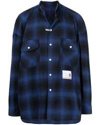 Chemise à manches longues écossaise bleu marine Maison Mihara Yasuhiro