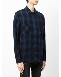 Chemise à manches longues écossaise bleu marine Amiri