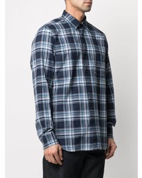 Chemise à manches longues écossaise bleu marine Aspesi