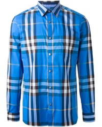 Chemise à manches longues écossaise bleue Burberry