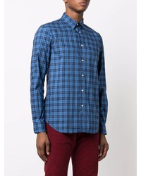 Chemise à manches longues écossaise bleue Aspesi