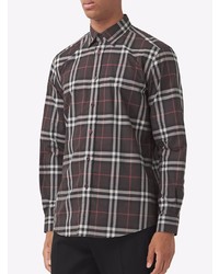 Chemise à manches longues écossaise gris foncé Burberry