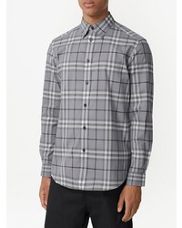 Chemise à manches longues écossaise grise Burberry