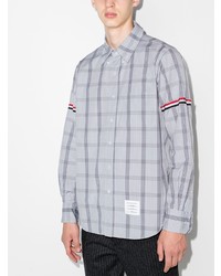 Chemise à manches longues écossaise grise Thom Browne