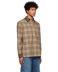 Chemise à manches longues écossaise marron clair Burberry