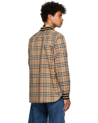 Chemise à manches longues écossaise marron clair Burberry