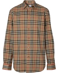 Chemise à manches longues écossaise marron clair Burberry