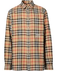 Chemise à manches longues écossaise marron clair Burberry