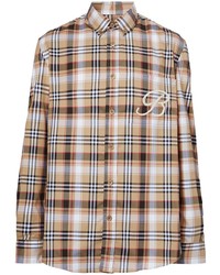 Chemise à manches longues écossaise marron clair Burberry