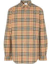 Chemise à manches longues écossaise marron clair Burberry