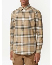 Chemise à manches longues écossaise marron clair Burberry