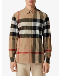 Chemise à manches longues écossaise marron clair Burberry