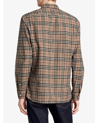 Chemise à manches longues écossaise marron clair Burberry