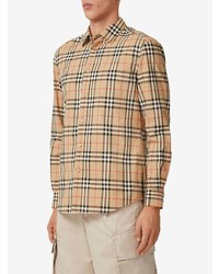 Chemise à manches longues écossaise marron clair Burberry