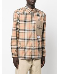 Chemise à manches longues écossaise marron clair Burberry