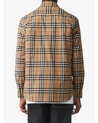 Chemise à manches longues écossaise marron clair Burberry