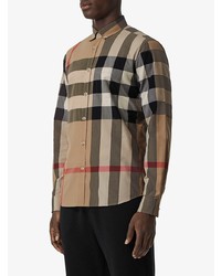 Chemise à manches longues écossaise marron clair Burberry