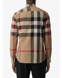 Chemise à manches longues écossaise marron clair Burberry