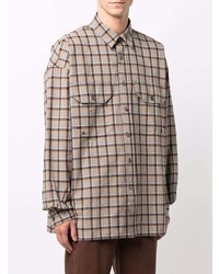 Chemise à manches longues écossaise marron clair Acne Studios