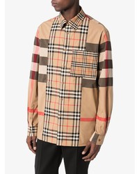 Chemise à manches longues écossaise marron clair Burberry