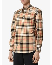 Chemise à manches longues écossaise marron clair Burberry