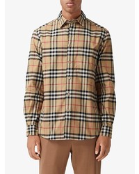 Chemise à manches longues écossaise marron clair Burberry