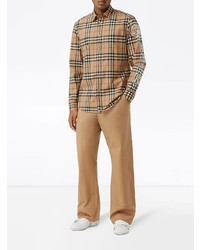 Chemise à manches longues écossaise marron clair Burberry