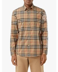 Chemise à manches longues écossaise marron clair Burberry