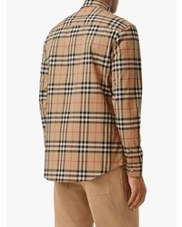 Chemise à manches longues écossaise marron clair Burberry