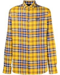 Chemise à manches longues écossaise moutarde Philipp Plein