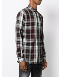 Chemise à manches longues écossaise noire et blanche DSQUARED2