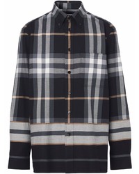 Chemise à manches longues écossaise noire Burberry